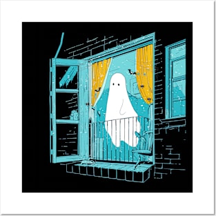 Spooky Ghost in the Window, Boo in the Window Posters and Art